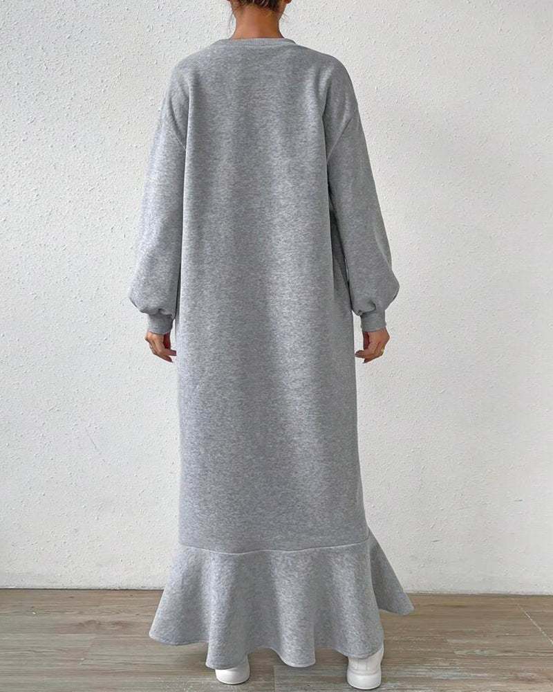 Modefest- Lockeres Kleid mit langen Ärmeln und Taschen