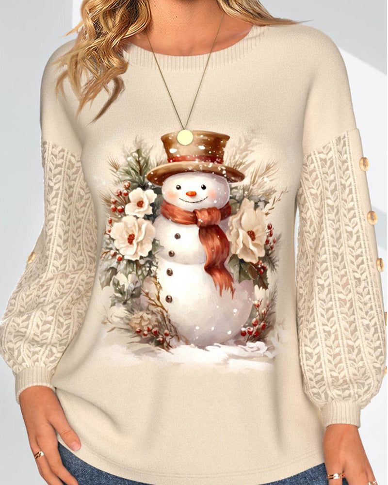 Modefest- Sweatshirt mit Spitze und Weihnachtsmuster Khaki