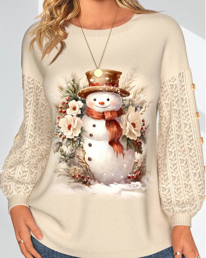 Modefest- Sweatshirt mit Spitze und Weihnachtsmuster Khaki