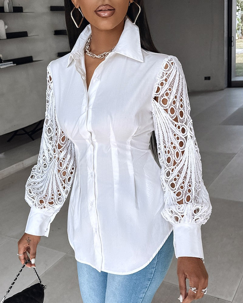 Camisa elegante com costuras vazadas lisas