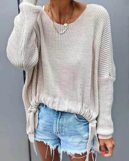 Modefest- Langärmliger, einfarbiger Pullover mit Rundhalsausschnitt Weiß