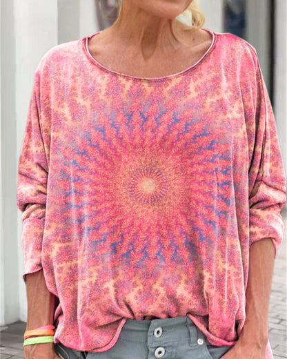 Casual V-neck floral print sweatshirt