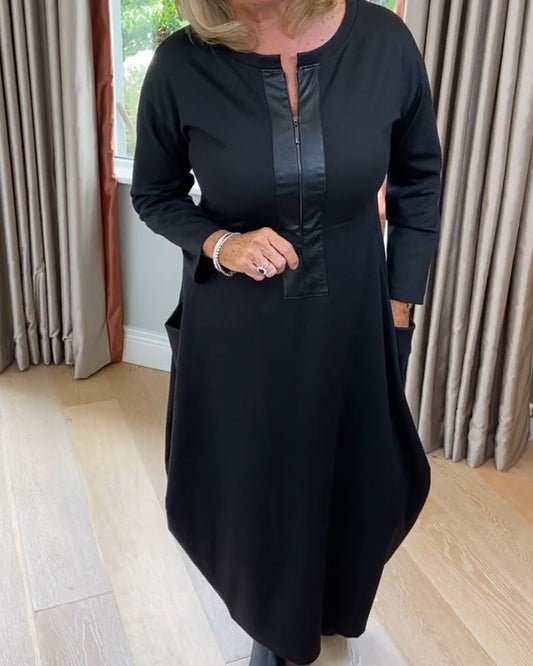 Modefest- Einfarbiges Kleid mit Taschenreißverschluss Schwarz