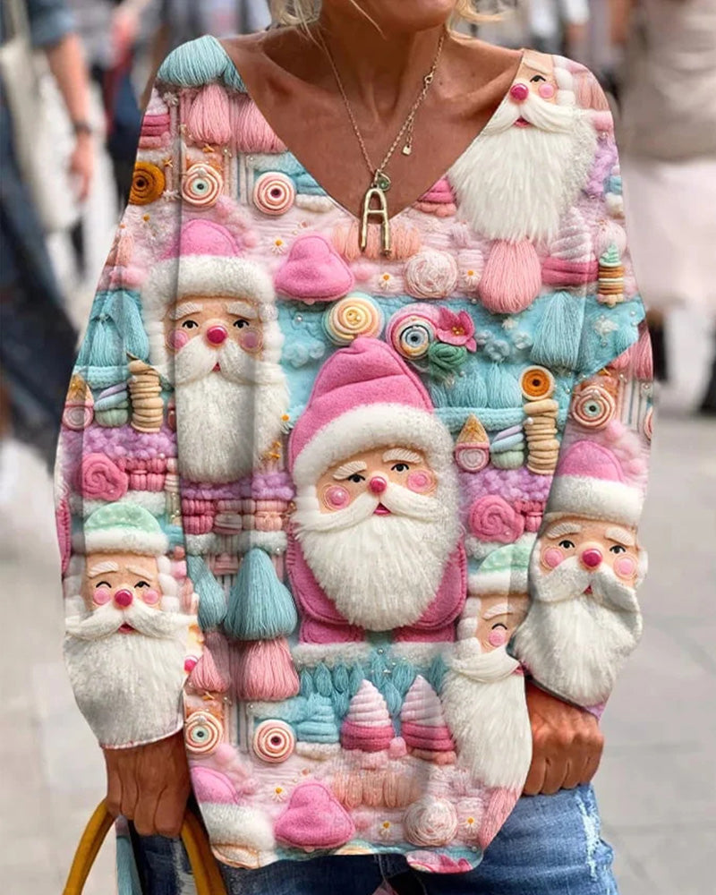 Modefest- Oberteil mit buntem Weihnachtsmuster Mehrfarbig