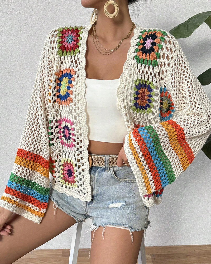 Casual colorful cardigan with hollow sleeves