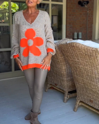 Modefest- Pullover mit V-Ausschnitt und Blumenmuster