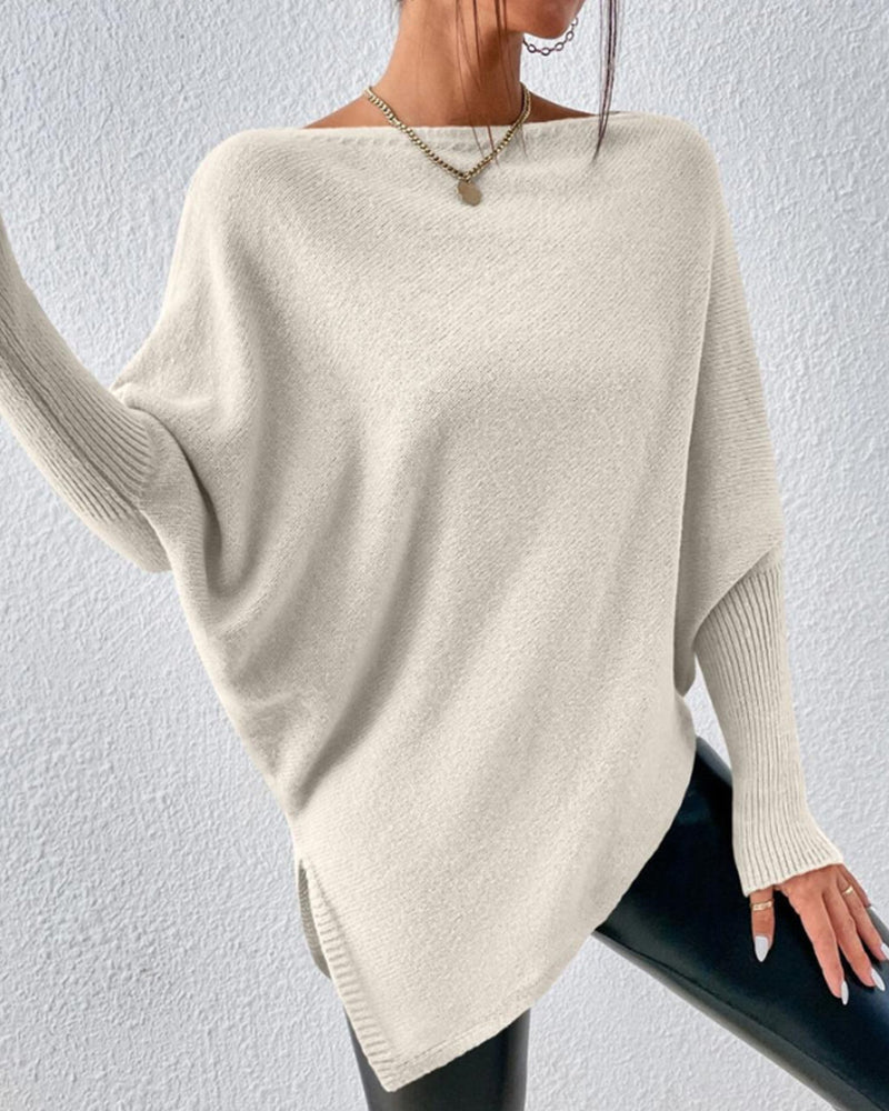 Modefest- Unifarbener Pullover mit unregelmäßigem Saum