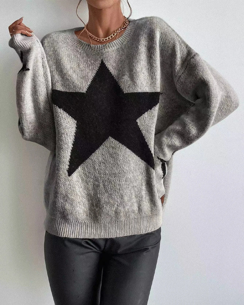 Modefest- Lässiger Pullover mit fünfzackigem Sternmuster