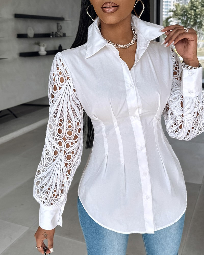 Camisa elegante com costuras vazadas lisas