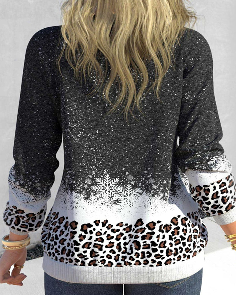 Modefest- Sweatshirt mit Weihnachtsmann- und Leopardenmuster