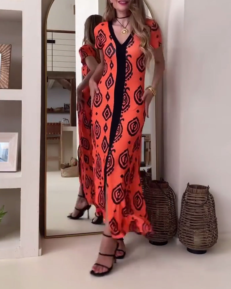 Robe décontractée avec fente et motif losange