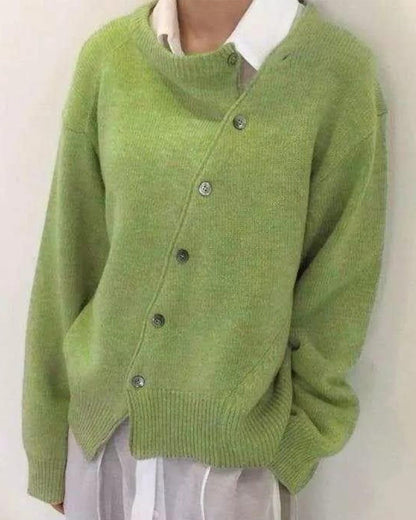 Modefest- Lockerer Pullover Mit Knöpfen, Rundhalsausschnitt Grün