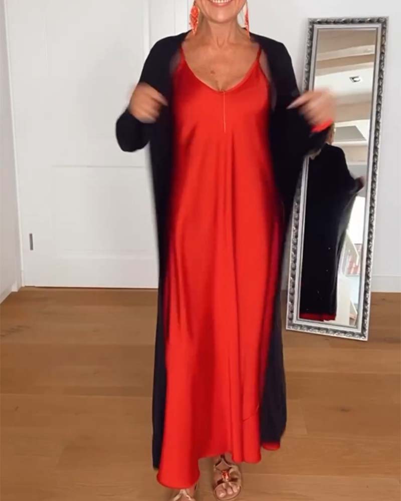 Elegantes einfarbiges kleid mit dünnen trägern