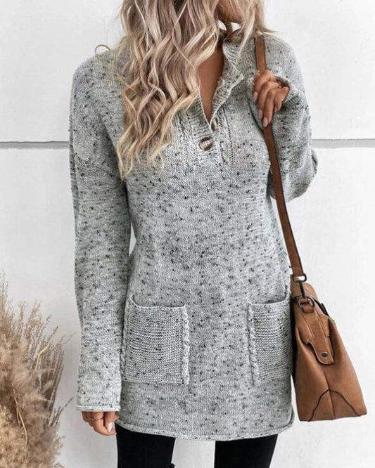 Modefest- Pullover mit überschnittener Schultertasche und aufgesetzten Taschen Grau