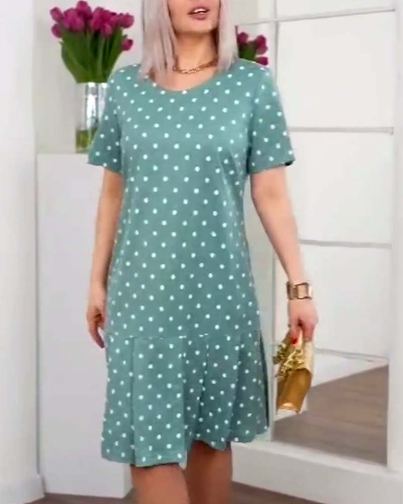 Modefest- Kurzärmliges Freizeitkleid mit Polka-Dot-Print