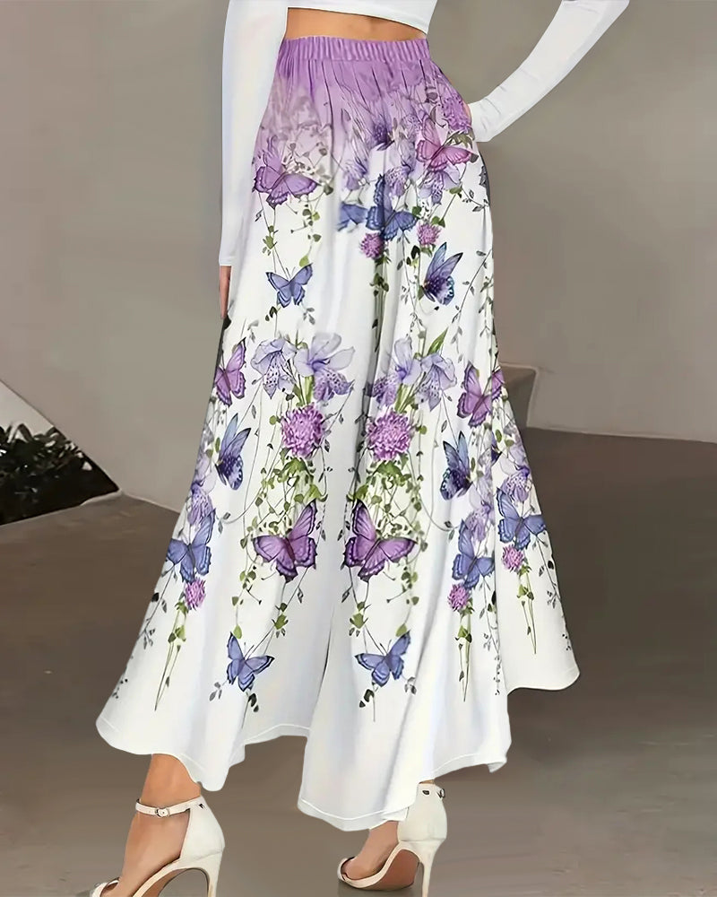 Modefest- Hose mit weitem Bein und Taschen mit Schmetterlingsprint