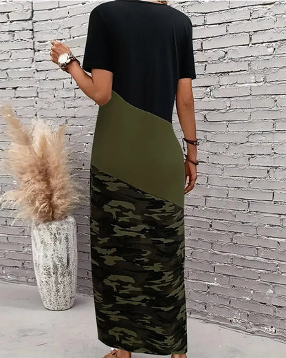 Vestido camuflado casual em cor contrastante