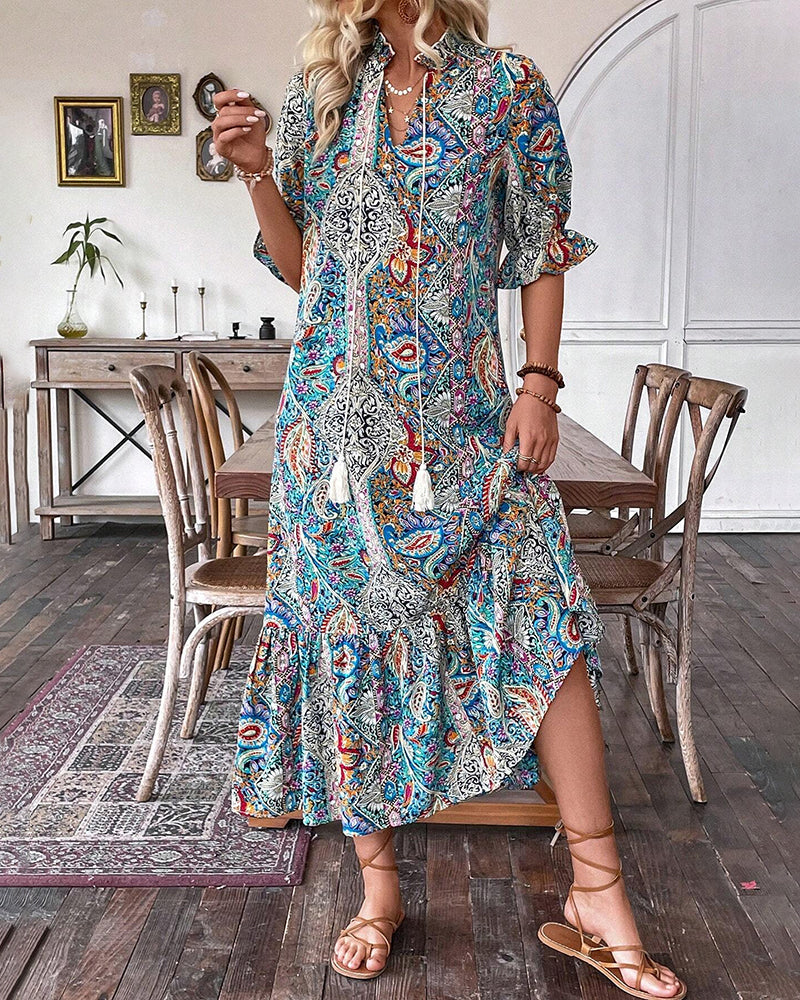 Modefest- Elegantes Kleid mit halben Ärmeln und Paisley-Print