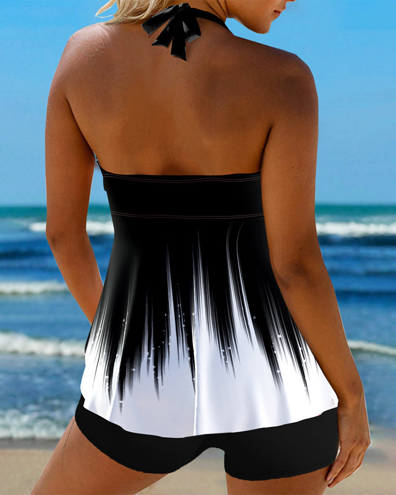 Modefest- Bedruckter neckholder-tankini-badeanzug mit schnürung