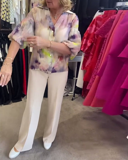Modefest- Bedruckte bluse mit reversknöpfen