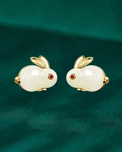 Modefest- Kaninchen-Serie Mode-Temperament-Schmuck Hasenohrringe aus Jade