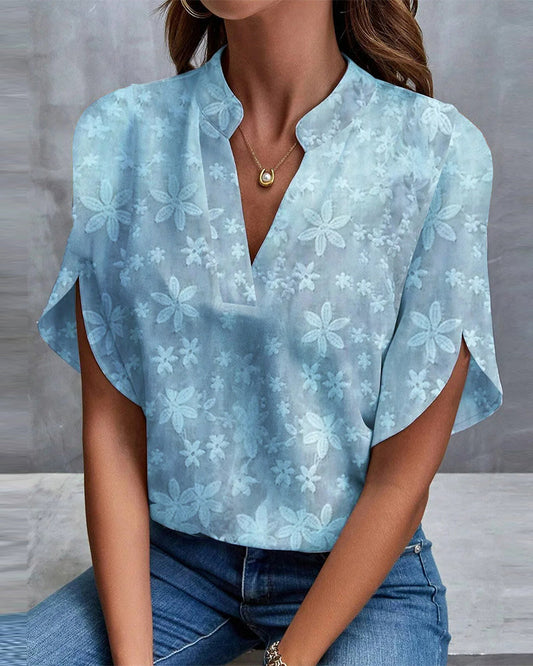 Modefest- Elegante bluse mit blumenstickerei und stehkragen