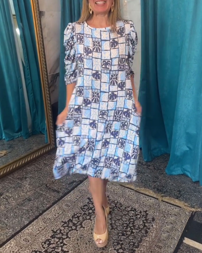 Modefest- Damenkleid mit quadratischem Print