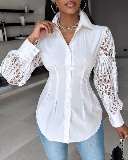 Camisa elegante com costuras vazadas lisas