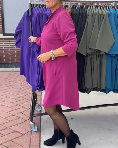 Modefest- Effen gekleurde jurk met V-hals