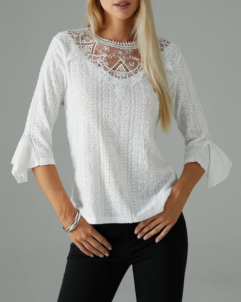 Sexy blouses made of plain lace with trumpet sleeves