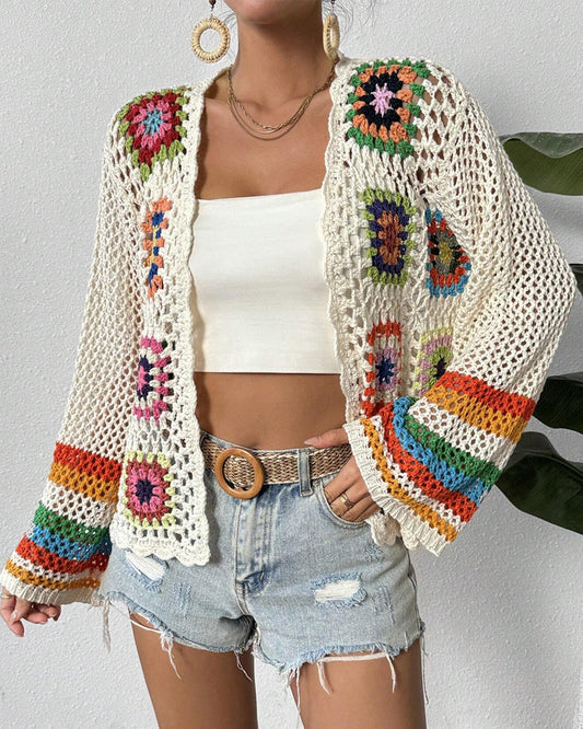 Casual colorful cardigan with hollow sleeves