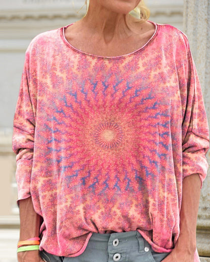 Sweat-shirt décontracté à imprimé floral et col en V