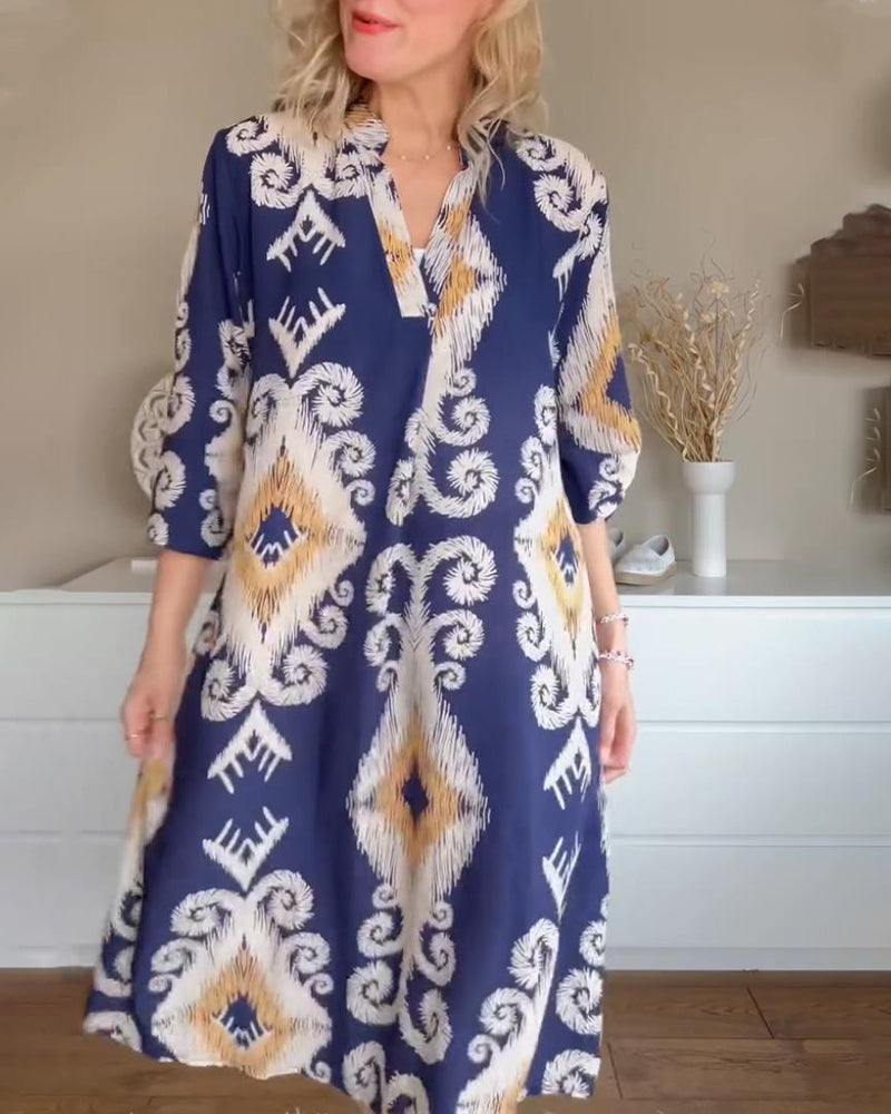 Elegant printed v-neck dress