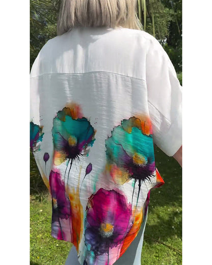 Sfumato-Button-Down-Hemd mit Revers und Blumendruck