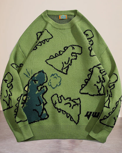 Lässiger Pullover mit Rundhalsausschnitt und Dinosauriermuster