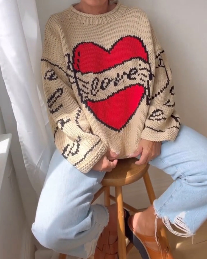 Modefest- Lässiger Pullover mit Liebesmuster