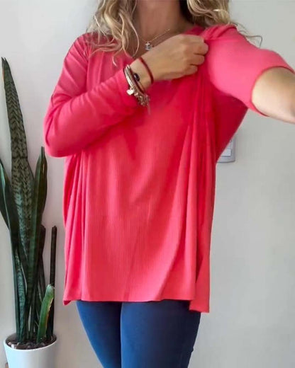 Solid color casual top with V-neck