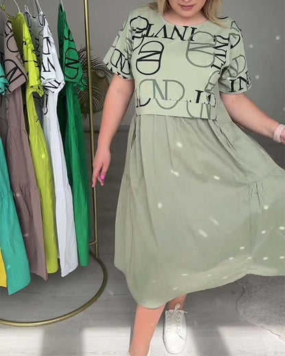 Modefest- Kurzärmliges freizeitkleid mit rundhalsausschnitt und buchstabendruck