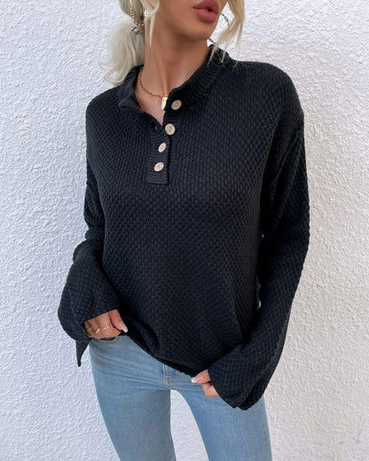 Simple solid color casual button up sweater