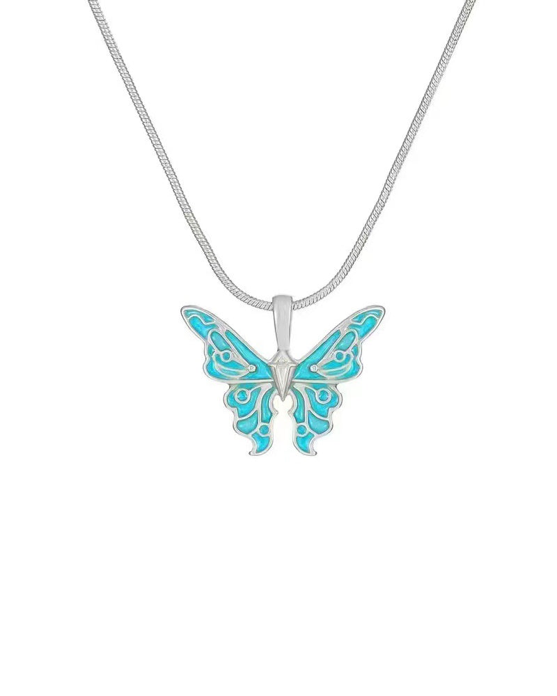 Modefest- Feen-Schmetterlings-Halskette Blaues Silber