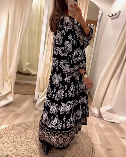 Robe vintage ample avec imprimé et plis