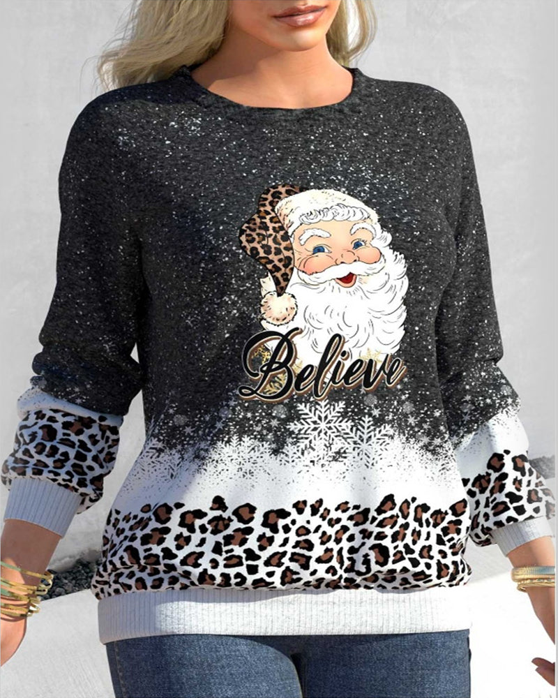 Modefest- Sweatshirt mit Weihnachtsmann- und Leopardenmuster