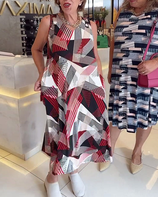 Modefest- Ärmelloses Freizeitkleid mit geometrischem Print und Tasche
