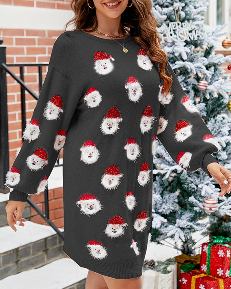 Modefest- Lässiges Pulloverkleid mit Weihnachtsmann-Print