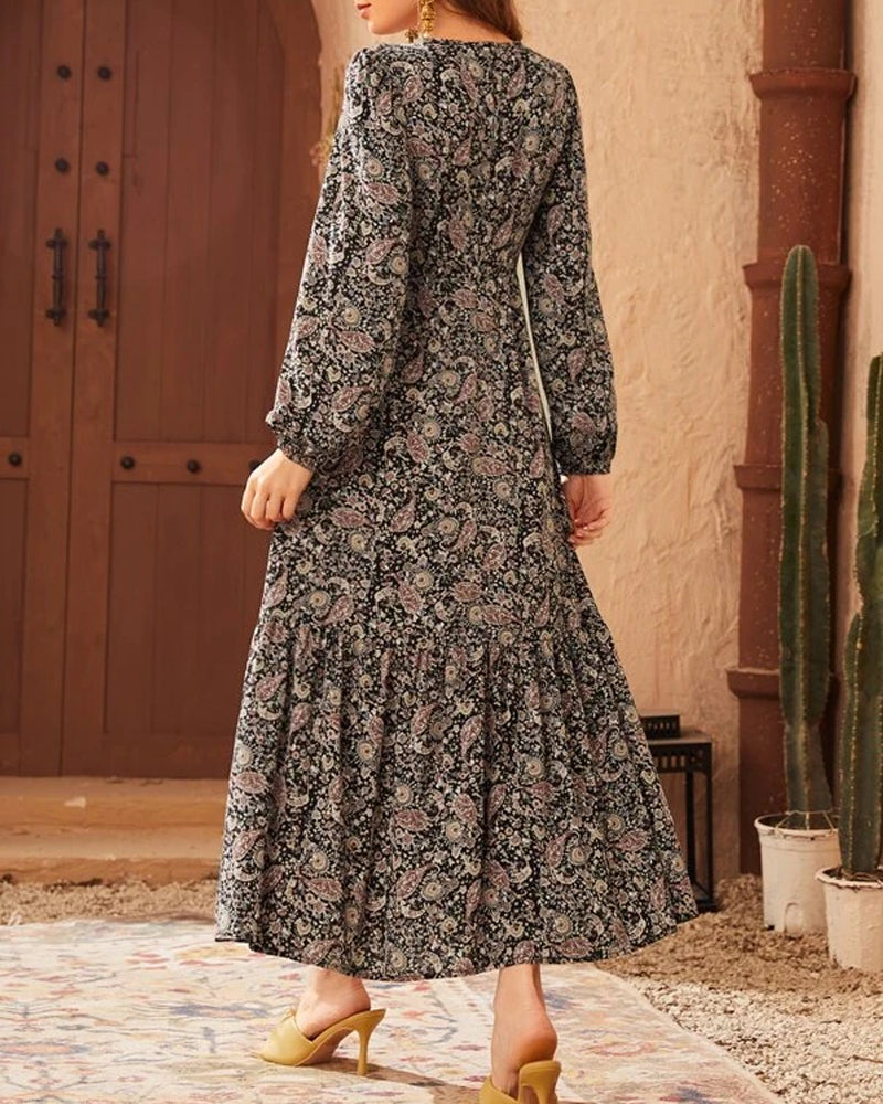 Modefest- Elegantes gedrucktes Midi -Kleid