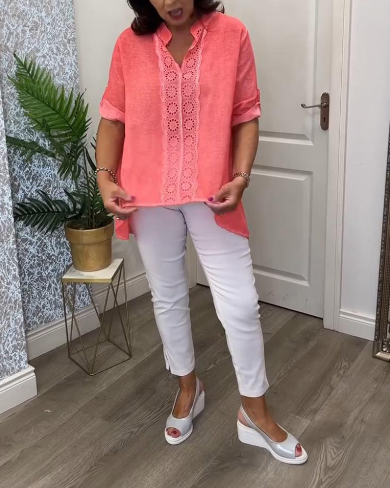 Casual solid color v-neck blouse