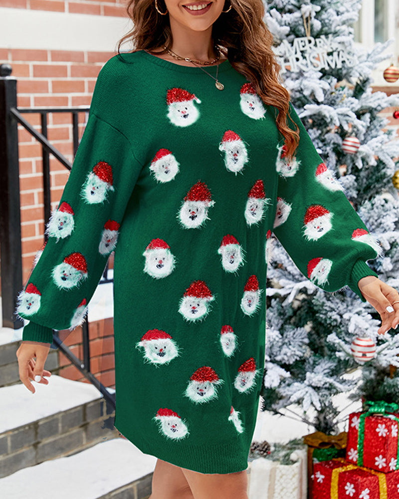 Modefest- Lässiges Pulloverkleid mit Weihnachtsmann-Print