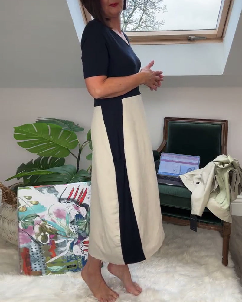 Robe décontractée avec imprimé color block, manches courtes et poche