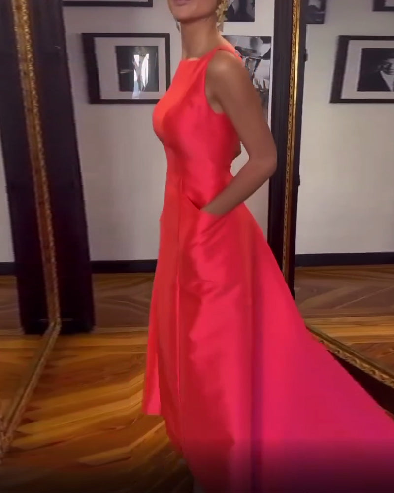 Modefest- Ärmelloses, einfarbiges, elegantes Kleid mit Tasche