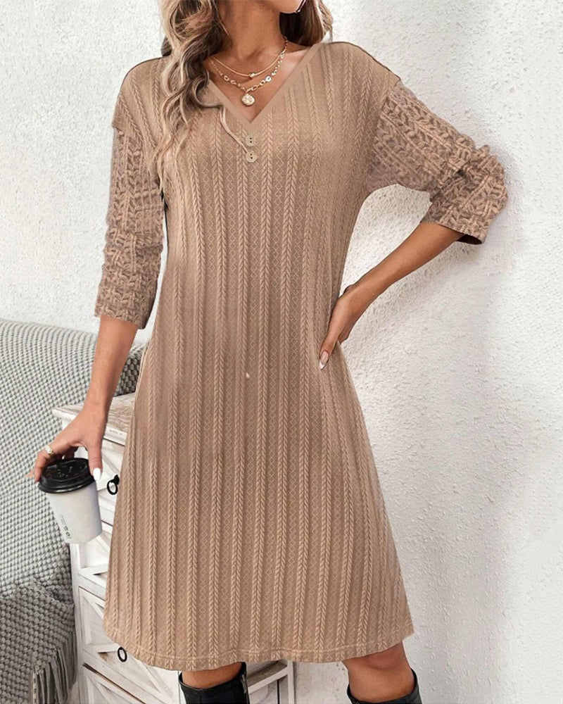 Modefest- Kleid mit Falten und langen Ärmeln Khaki